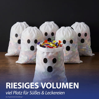 Halloween Sammelbeutel 6er Set Geist schwarz weiß 37x50cm Polyester Sammler Gespenst Beutel Süßes oder Saures Sammeltasche
