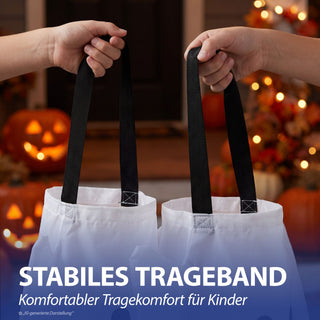 Halloween Sammelbeutel 6er Set Geist schwarz weiß 37x50cm Polyester Sammler Gespenst Beutel Süßes oder Saures Sammeltasche