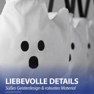 Halloween Sammelbeutel 6er Set Geist schwarz weiß 37x50cm Polyester Sammler Gespenst Beutel Süßes oder Saures Sammeltasche