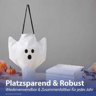 Halloween Sammelbeutel 6er Set Geist schwarz weiß 37x50cm Polyester Sammler Gespenst Beutel Süßes oder Saures Sammeltasche