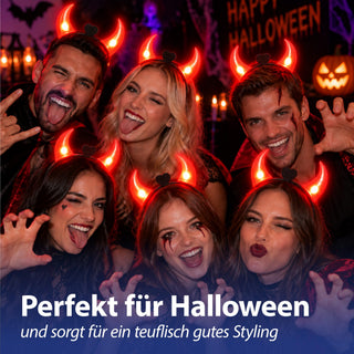 LED Haarreif Teufel 6er Set rot schwarz Kunststoff Halloween-Party Kopfschmuck Kostümzubehör Teufelshörner rot leuchtend Kopfschmuck Partyaccessoire