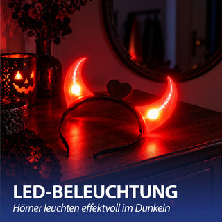 LED Haarreif Teufel 6er Set rot schwarz Kunststoff Halloween-Party Kopfschmuck Kostümzubehör Teufelshörner rot leuchtend Kopfschmuck Partyaccessoire