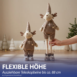 Rentier mit Teleskopbeinen ca. 88cm 2er Set 26x58x16cm Polyester Eisen Brauntöne Wichtel Paar Mann Frau Elch Adventsdeko Weihnachtsfigur