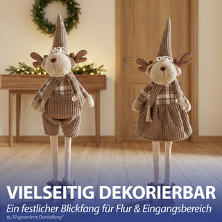 Rentier mit Teleskopbeinen ca. 88cm 2er Set 26x58x16cm Polyester Eisen Brauntöne Wichtel Paar Mann Frau Elch Adventsdeko Weihnachtsfigur