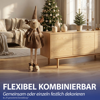 Rentier mit Teleskopbeinen ca. 88cm 2er Set 26x58x16cm Polyester Eisen Brauntöne Wichtel Paar Mann Frau Elch Adventsdeko Weihnachtsfigur
