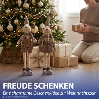 Rentier mit Teleskopbeinen ca. 88cm 2er Set 26x58x16cm Polyester Eisen Brauntöne Wichtel Paar Mann Frau Elch Adventsdeko Weihnachtsfigur