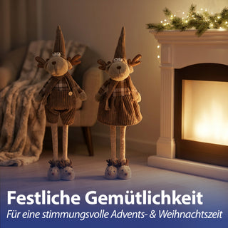 Rentier mit Teleskopbeinen ca. 88cm 2er Set 26x58x16cm Polyester Eisen Brauntöne Wichtel Paar Mann Frau Elch Adventsdeko Weihnachtsfigur