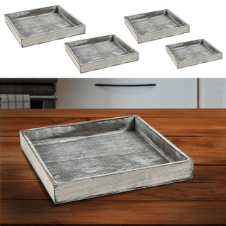 Holztablett 4er Set 4 Größen Holzstärke 1cm Paulowniaholz grau quadratisch Tablett Dekotablett Servierschale