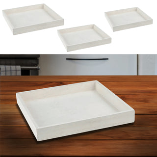 Holztablett 3er Set 3 Größen Holzstärke 1cm Paulowniaholz weiß quadratisch Tablett Dekotablett Servierschale