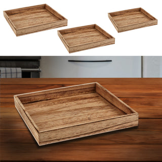 Holztablett 3er Set 3 Größen Holzstärke 1cm Paulowniaholz natur geflammt quadratisch Tablett Dekotablett Servierschale