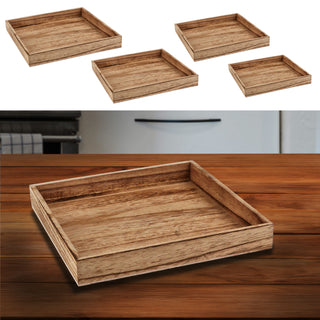 Holztablett 4er Set 4 Größen Holzstärke 1cm Paulowniaholz natur geflammt quadratisch Tablett Dekotablett Servierschale