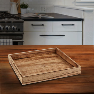 Holztablett 4er Set 4 Größen Holzstärke 1cm Paulowniaholz natur geflammt quadratisch Tablett Dekotablett Servierschale