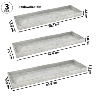 2/3x Holztablett Set 2/3 Größen Holzstärke 1cm Paulowniaholz weiß / grau rechteckig Tablett Dekotablett