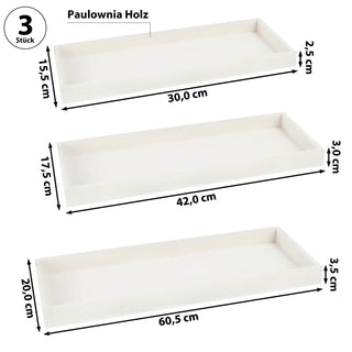 2/3x Holztablett Set 2/3 Größen Holzstärke 1cm Paulowniaholz weiß / grau rechteckig Tablett Dekotablett