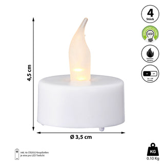 4er Set LED Teelicht flackernd weiß