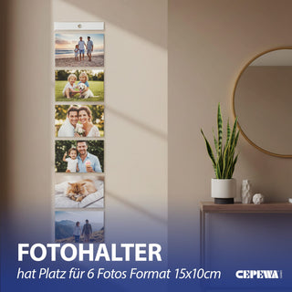 Bilderhänger 3er Set zum Aufhängen 16x68cm PVC transparent 6 Bilder 15x10cm Metallöse Fotovorhang Kartengalerie Bildergalerie Collage für Erinnerungsfotos