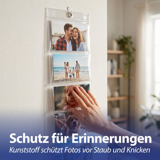 Bilderhänger 3er Set zum Aufhängen 16x68cm PVC transparent 6 Bilder 15x10cm Metallöse Fotovorhang Kartengalerie Bildergalerie Collage für Erinnerungsfotos