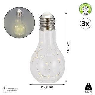 3x LED Dekoglühbirne zum Aufstellen klar H 18cm Ø 9cm Glühbirne LED - Birne
