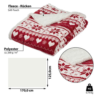 Wohndecke kuschelig weich mit Teddyfell Rücken Kuscheldecke im Nordic Stil