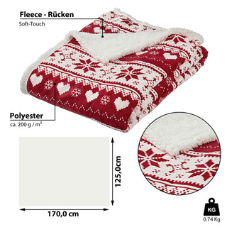 Wohndecke kuschelig weich mit Teddyfell Rücken Kuscheldecke im Nordic Stil