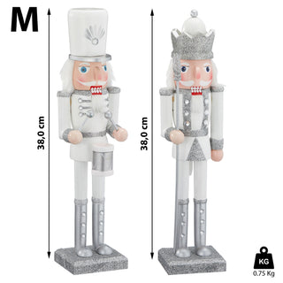 Nussknacker Set "König" "Trommler" aus Holz weiß/silber GR: M / L