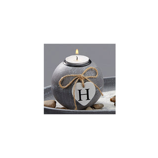 Modernes Kugelteelichthalter Set HOME 51cm in grau auf Ovalem Tablett mit Steine