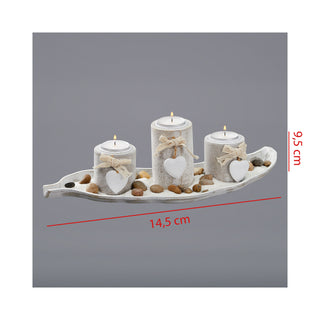 Maritimes Teelichthalter Set in antik-weiß, ca.39 cm auf Blatt Tablett mit Kerze
