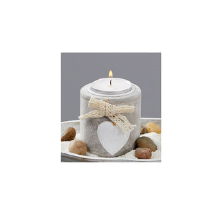 Maritimes Teelichthalter Set in antik-weiß, ca.39 cm auf Blatt Tablett mit Kerze