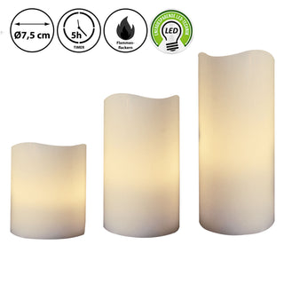 3er Set LED Kunststoffkerzen "Outdoor" mit flackerndem Licht warmweiß 5h Timer