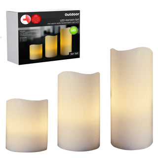 3er Set LED Kunststoffkerzen "Outdoor" mit flackerndem Licht warmweiß 5h Timer