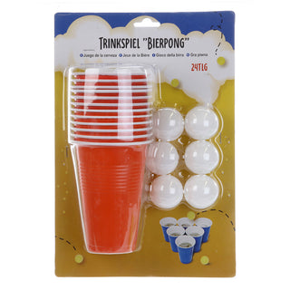 Bierpong Trinkspiel 12 Rote Becher mit 12 Bällen