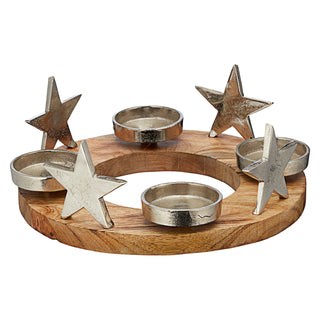 Runder Adventsleuchter aus Holz mit Sternen ca. Ø30 cm