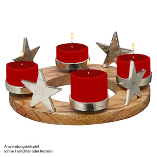 Runder Adventsleuchter aus Holz mit Sternen ca. Ø30 cm