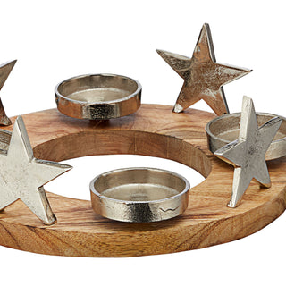 Runder Adventsleuchter aus Holz mit Sternen ca. Ø30 cm