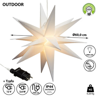 Leuchtstern 3D aus PVC LED Weihnachststern XL zum hängen beleuchtet mit Timer