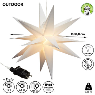 Leuchtstern 3D aus PVC LED Weihnachststern XL zum hängen beleuchtet mit Timer