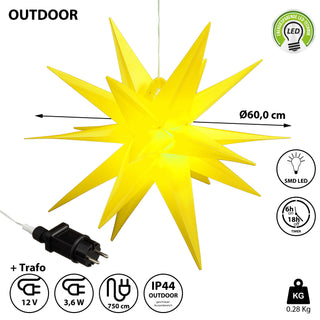 Leuchtstern 3D aus PVC LED Weihnachststern XL zum hängen beleuchtet mit Timer