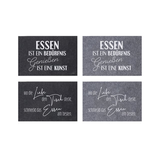 4er Set Tischset aus Filz mit Spruch, ca. 45x30cm in grau und anthrazit