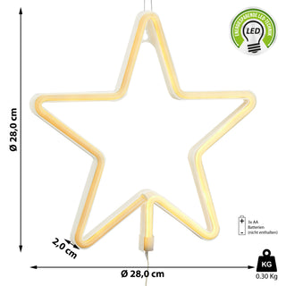 LED Neon Stern zum Hängen warmweiß 28x28cm Wandleuchte Weihnachtsdeko Neonlicht