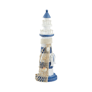 Leuchtturm mit Fischen Muscheln Netz H32cm blau/weiß Deko Maritim Nordsee