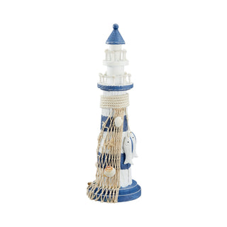 Leuchtturm mit Fischen Muscheln Netz H32cm blau/weiß Deko Maritim Nordsee