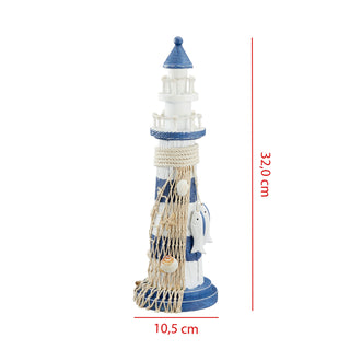 Leuchtturm mit Fischen Muscheln Netz H32cm blau/weiß Deko Maritim Nordsee