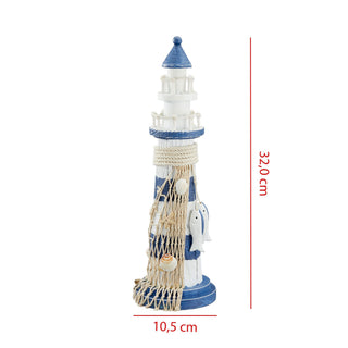 Leuchtturm mit Fischen Muscheln Netz H32cm blau/weiß Deko Maritim Nordsee