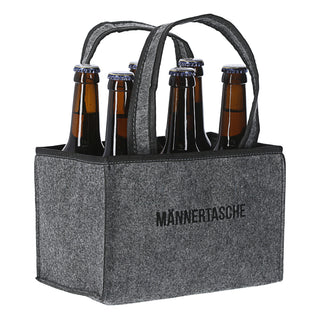 Flaschenträger "Männertasche" für 6 Flaschen - bestickt - 22 x 15 cm in grau
