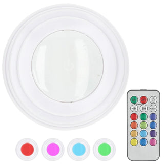 LED Leuchten 5er Set zum Kleben weiß RGB 12 Farben Ø7cm Kunststoff Touch-Schalter Fernbedienung Timerfunktion batteriebetrieben Nachtlicht
