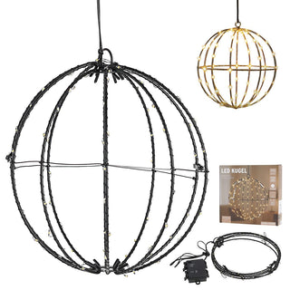 LED Kugel zum Aufhängen schwarz 100 LEDs warmweiß Ø20cm Eisen Kunststoff Timer Zuleitung 1m Weihnachtsbeleuchtung Leuchtkugel IP44 Gartendekoration